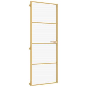 vidaXL Interi&eacute;rov&eacute; dveře &uacute;zk&eacute; zlat&eacute; 76x201,5 cm tvrzen&eacute; sklo a hlin&iacute;k
