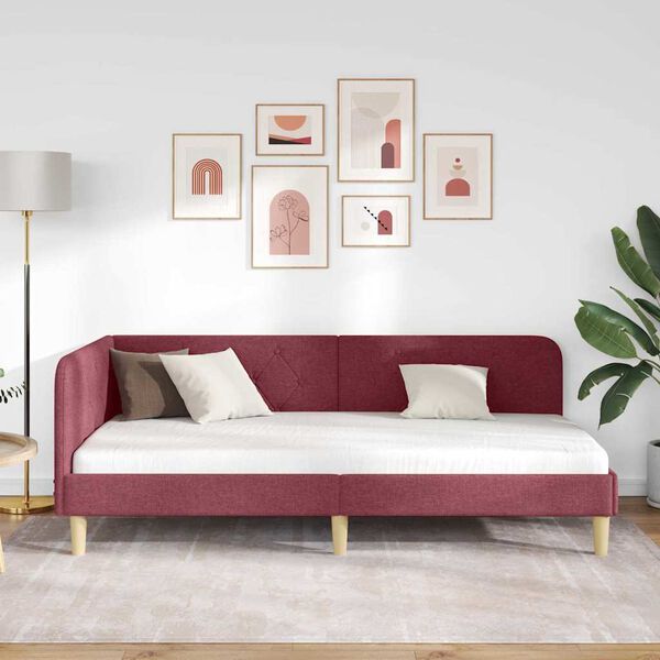 vidaXL Rohov&yacute; r&aacute;m postele s čelo V&iacute;no Červen&eacute; 90 x 200 cm textil