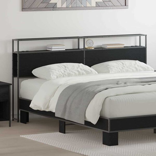 vidaXL &Uacute;ložn&eacute; čelo postele s polic&iacute; Čern&yacute; dub 200 cm Kompozitn&iacute; dřevo