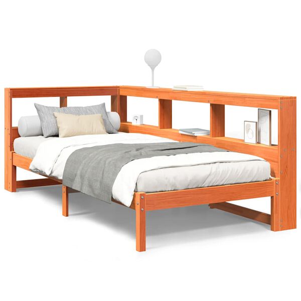 vidaXL Postel s knihovnou bez matrace hněd&aacute; 90x190 cm masivn&iacute; borovice