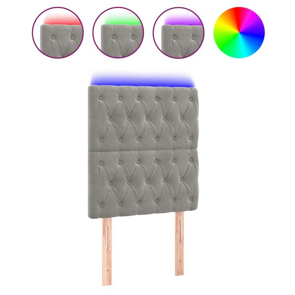 vidaXL Čelo postele s LED světle &scaron;ed&eacute; 80x7x118/128 cm samet