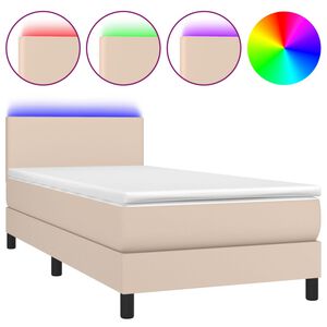 vidaXL Box spring postel matrace a LED cappuccino 90x200 cm uměl&aacute; kůže