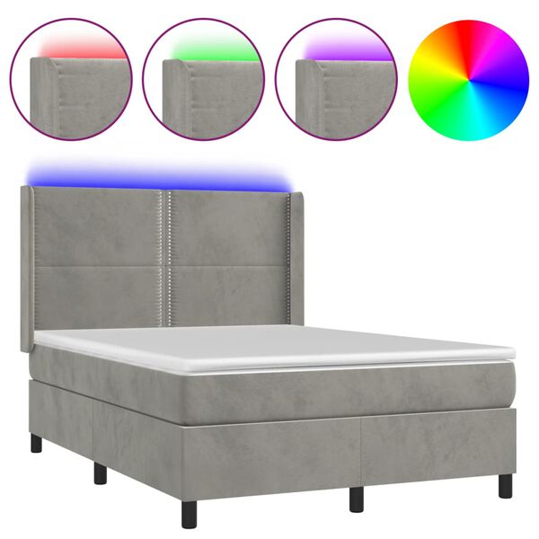 vidaXL Box spring postel s matrac&iacute; a LED světle &scaron;ed&aacute; 140x190 cm samet