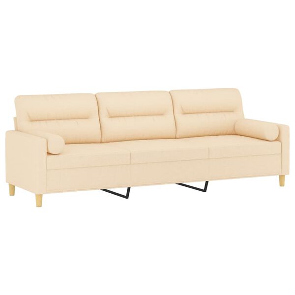 vidaXL 3m&iacute;stn&aacute; pohovka s pol&scaron;t&aacute;ři a podu&scaron;kami kr&eacute;mov&aacute; 210 cm textil