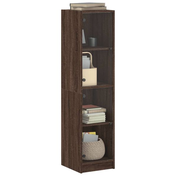 vidaXL Highboard se skleněn&yacute;mi dv&iacute;řky hněd&yacute; dub 35 x 37 x 142 cm