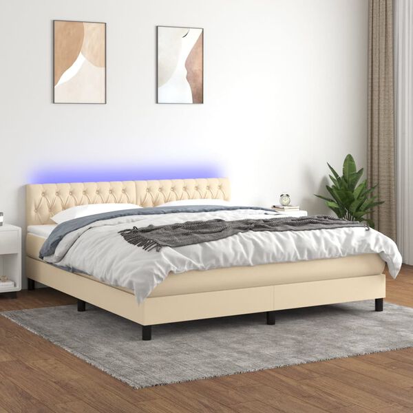 vidaXL Box spring postel s matrac&iacute; a LED kr&eacute;mov&aacute; 180x200 cm textil