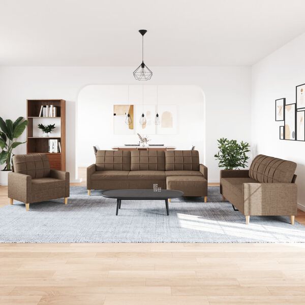 vidaXL 4d&iacute;ln&aacute; sedac&iacute; souprava s podnožkou hněd&aacute; textil