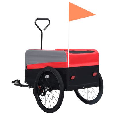vidaXL Vozík za kolo pro psa a kočárek 2 v 1 XXL červený šedý a černý