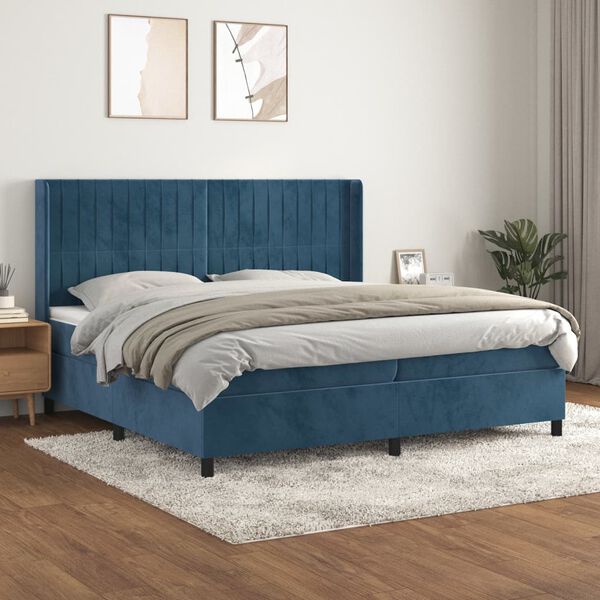 vidaXL Box spring postel s matrac&iacute; tmavě modr&aacute; 200x200 cm samet