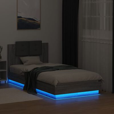 vidaXL Rám postele s čelem a LED osvětlením šedý sonoma 75 x 190 cm