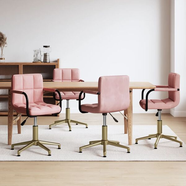 vidaXL Otočn&eacute; j&iacute;deln&iacute; židle 4 ks růžov&eacute; samet