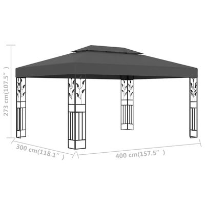 vidaXL Altán s dvojitou střechou 3 x 4 m antracitový