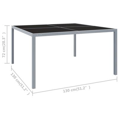 vidaXL Zahradní stůl 130 x 130 x 72 cm šedý ocel a sklo