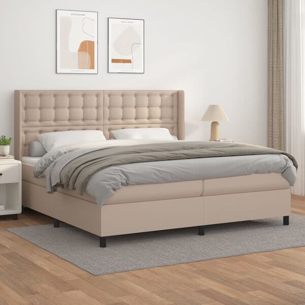 vidaXL Box spring postel s matrac&iacute; cappuccino 200 x 200 cm uměl&aacute; kůže