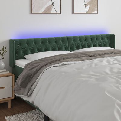 vidaXL Čelo postele s LED tmavě zelené 203 x 16 x 78/88 cm samet