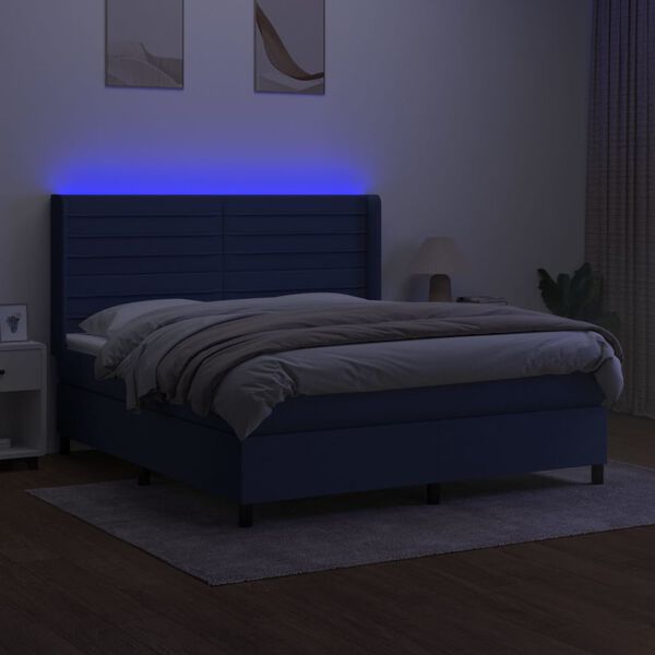 vidaXL Box spring postel s matrac&iacute; a LED modr&aacute; 180x200 cm textil