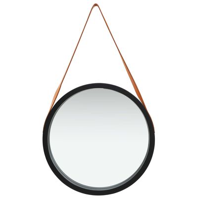 vidaXL Nástěnné zrcadlo s popruhem 50 cm černé