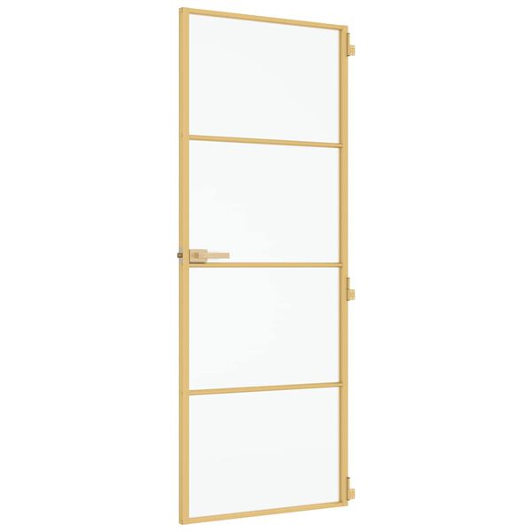 vidaXL Interi&eacute;rov&eacute; dveře &uacute;zk&eacute; zlat&eacute; 76x201,5 cm tvrzen&eacute; sklo a hlin&iacute;k