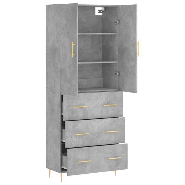 vidaXL Skř&iacute;ň highboard betonově &scaron;ed&aacute; 69,5x34x180 cm kompozitn&iacute; dřevo