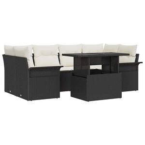 vidaXL Sada zahradn&iacute;ch pohovek s pol&scaron;t&aacute;řem 7 pcs Čern&aacute; Poly ratan