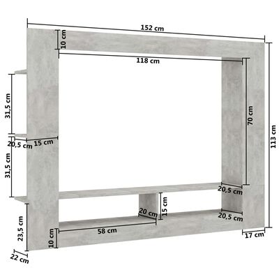 vidaXL TV stolek betonově šedý 152 x 22 x 113 cm dřevotříska