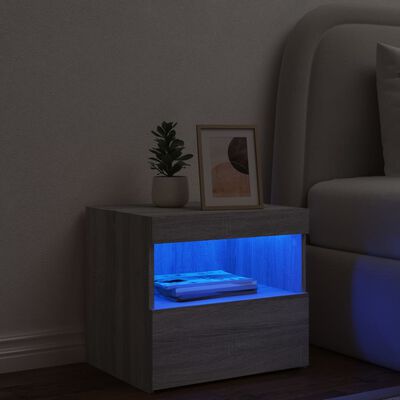 vidaXL Noční stolek s LED osvětlením šedý sonoma 50 x 40 x 45 cm