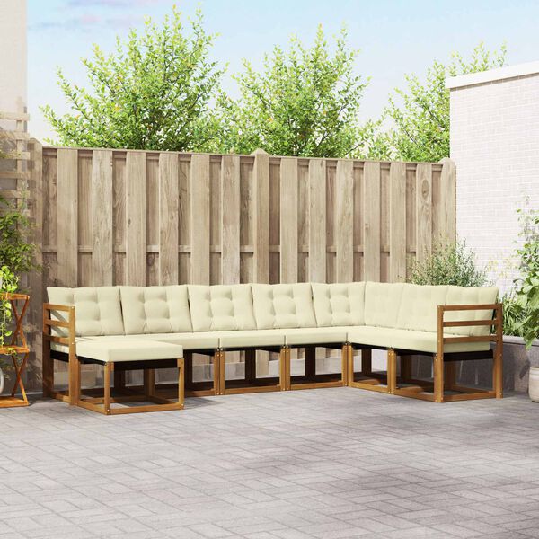 vidaXL Venkovn&iacute; pohovkov&aacute; souprava 8 pcs Přirozen&aacute; a Kr&eacute;mov&aacute;