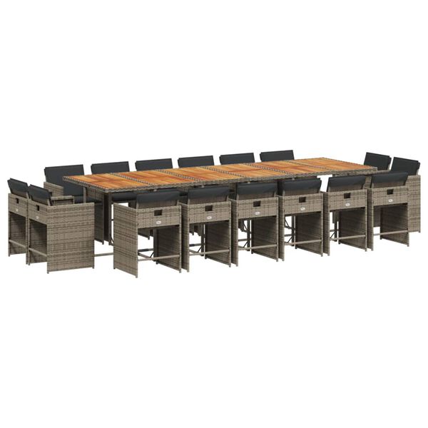 vidaXL 17d&iacute;ln&yacute; zahradn&iacute; j&iacute;deln&iacute; set s podu&scaron;kami &scaron;ed&yacute; polyratan