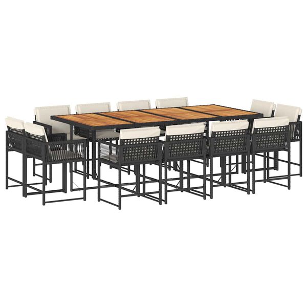 vidaXL 13d&iacute;ln&yacute; zahradn&iacute; j&iacute;deln&iacute; set s podu&scaron;kami čern&yacute; polyratan