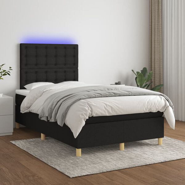 vidaXL Box spring postel s matrac&iacute; a LED čern&aacute; 120 x 200 cm textil