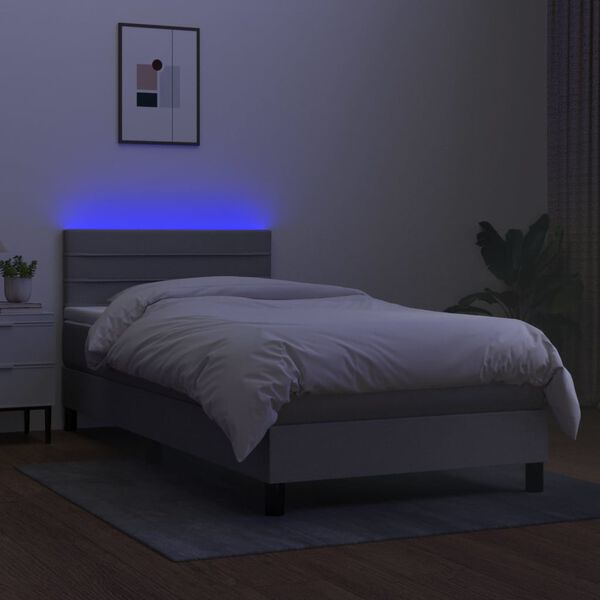vidaXL Box spring postel s matrac&iacute; a LED světle &scaron;ed&aacute; 90x200 cm textil