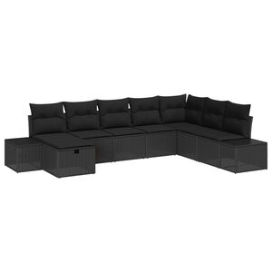 vidaXL Sada zahradn&iacute;ch pohovek s pol&scaron;t&aacute;řem 8 pcs Čern&aacute; polyratan