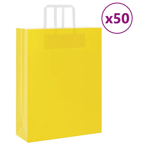 vidaXL Pap&iacute;rov&eacute; ta&scaron;ky 50 ks s uchy žlut&eacute; 32x12x42 cm