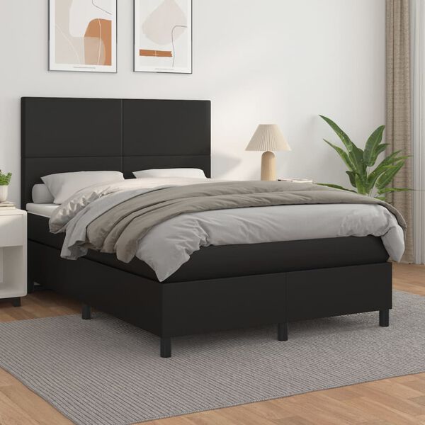 vidaXL Box spring postel s matrac&iacute; čern&aacute; 140x200 cm uměl&aacute; kůže
