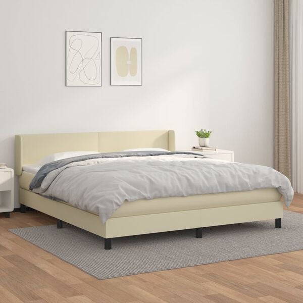 vidaXL Box spring postel s matrac&iacute; kr&eacute;mov&aacute; 180x200 cm uměl&aacute; kůže