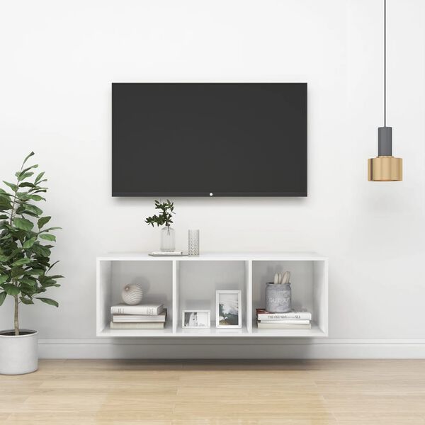 vidaXL N&aacute;stěnn&aacute; TV skř&iacute;ňka b&iacute;l&aacute; vysok&yacute; lesk 37x37x107 cm dřevotř&iacute;ska
