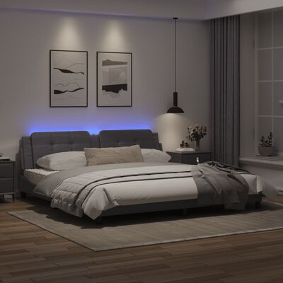 vidaXL Rám postele s LED osvětlením šedý 200 x 200 cm umělá kůže