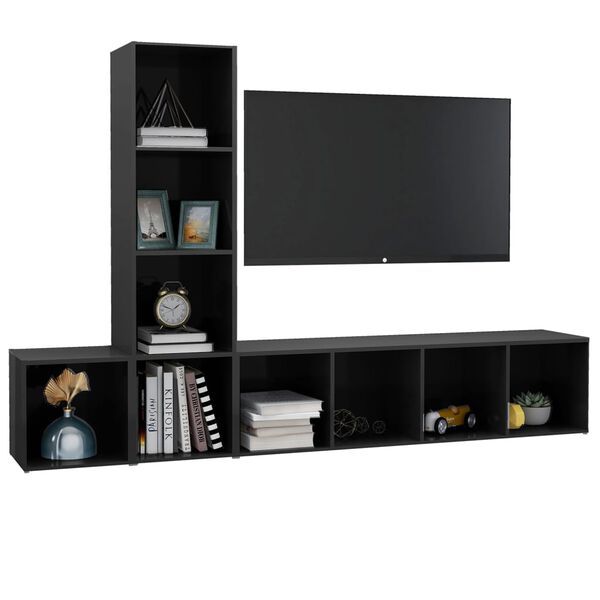 vidaXL 3d&iacute;ln&yacute; set TV skř&iacute;něk &scaron;ed&yacute; s vysok&yacute;m leskem dřevotř&iacute;ska