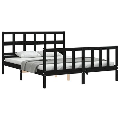 vidaXL Rám postele s čelem černý King Size masivní dřevo
