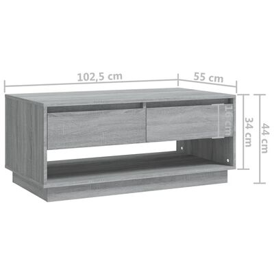 vidaXL Konferenční stolek šedý sonoma 102,5 x 55 x 44 cm dřevotříska