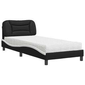 vidaXL Postel s matrac&iacute; Hvar čern&aacute; a b&iacute;l&aacute; 80 x 200 cm uměl&aacute; kůže