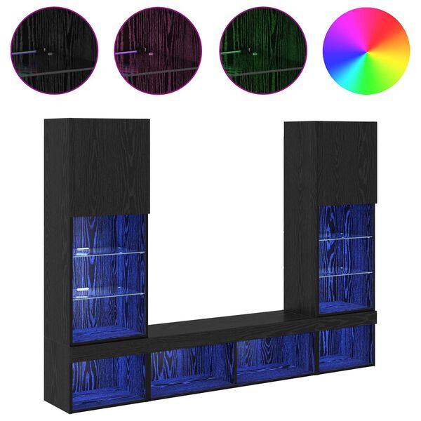 vidaXL TV n&aacute;stěnn&eacute; jednotky s LED 5 pcs Čern&yacute; dub kompozitn&iacute; dřevo