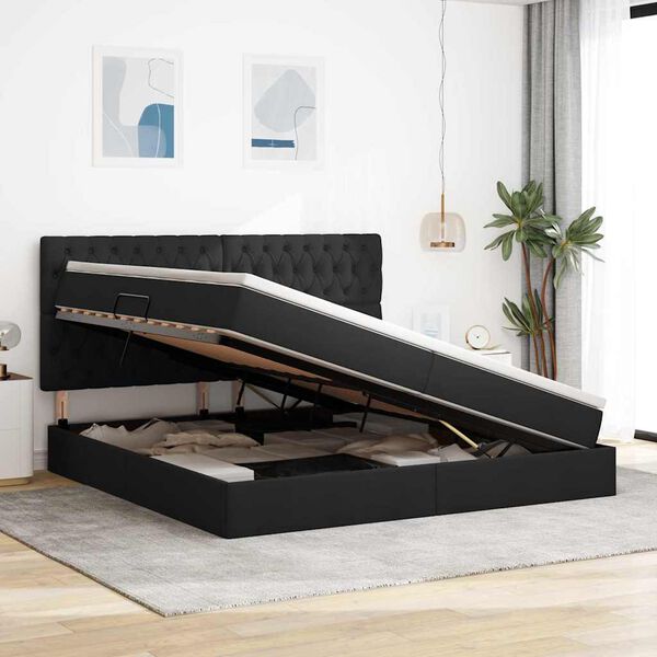 vidaXL Postel s &uacute;ložn&yacute;m prostorem a matrac&iacute; s čelo Čern&aacute; 200 x 200 cm