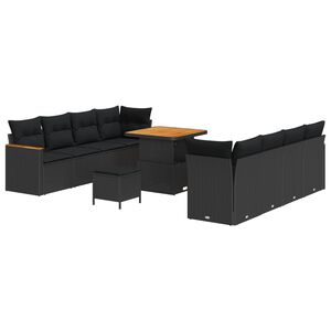 vidaXL Sada zahradn&iacute;ch pohovek s pol&scaron;t&aacute;řem 12 pcs Čern&aacute; polyratan