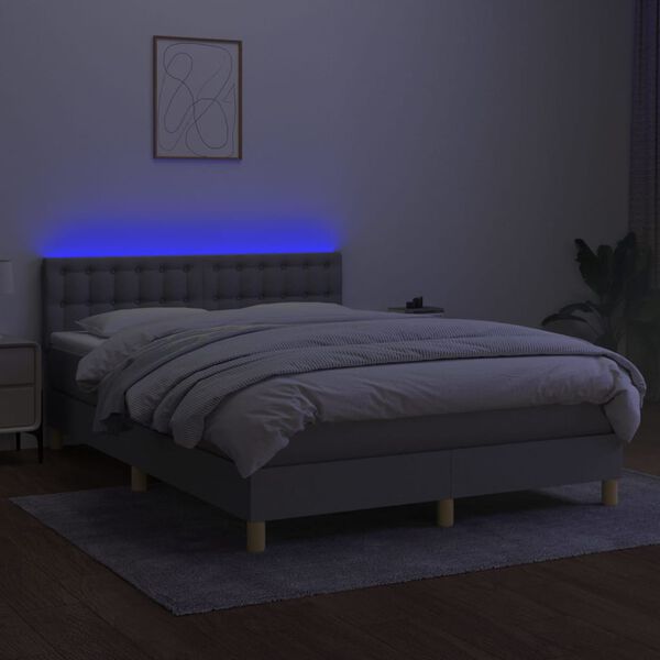 vidaXL Box spring postel s matrac&iacute; a LED světle &scaron;ed&aacute; 140x190 cm textil
