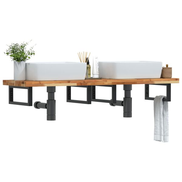 vidaXL Deska pod umyvadlo n&aacute;stěnn&aacute; ocel a masivn&iacute; ak&aacute;ciov&eacute; dřevo