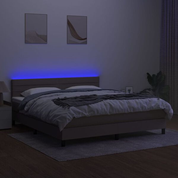 vidaXL Box spring postel s matrac&iacute; a LED taupe 160x200 cm textil