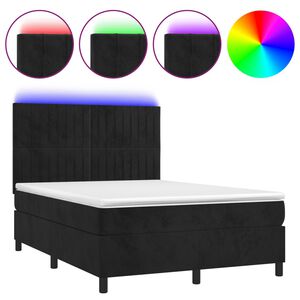 vidaXL Box spring postel s matrac&iacute; a LED čern&aacute; 140x190 cm samet