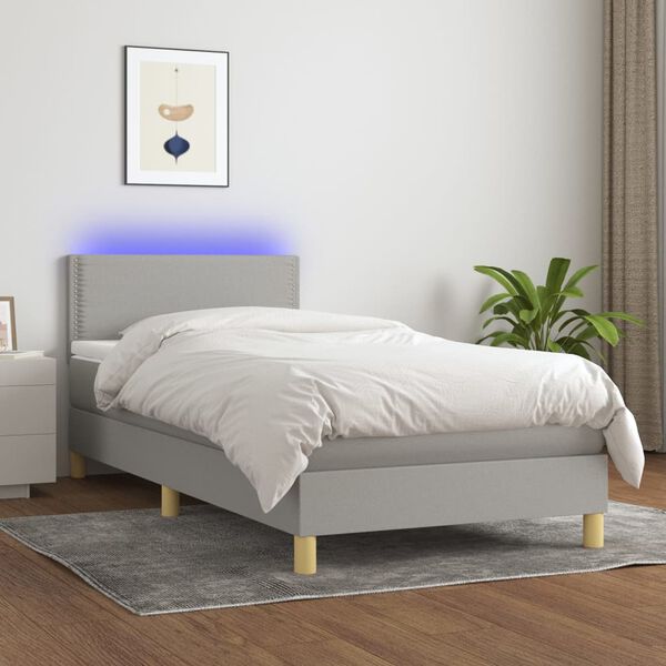 vidaXL Box spring postel s matrac&iacute; a LED světle &scaron;ed&aacute; 90x200 cm textil