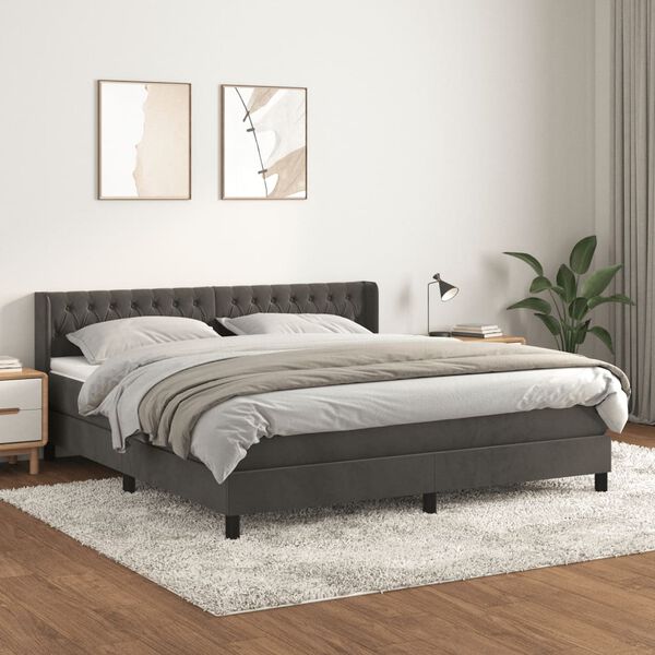 vidaXL Box spring postel s matrac&iacute; tmavě &scaron;ed&aacute; 180x200 cm samet